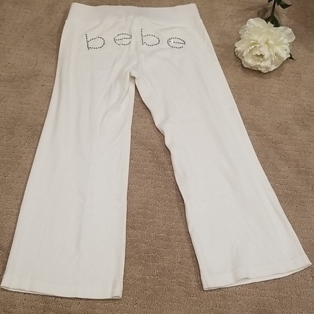 Bebe Wide Leg Cropped Rhinestone Pant